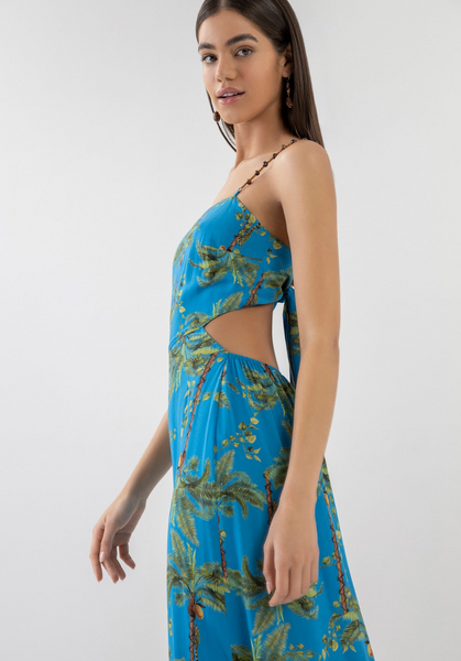 Blue Palm Tree Dress With Bead Straps