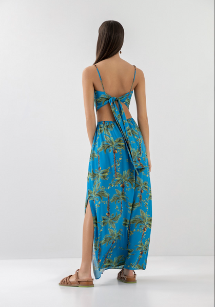 Blue Palm Tree Dress With Bead Straps