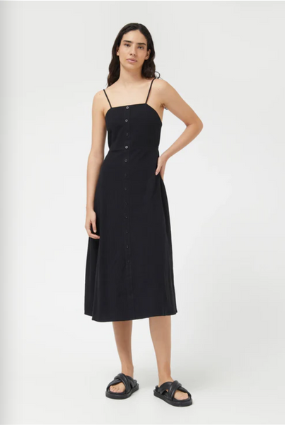 Cotton Tie Back Midi Dress- Black