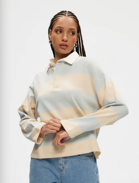 Cropped Rugby Shirt- Blue/Beige