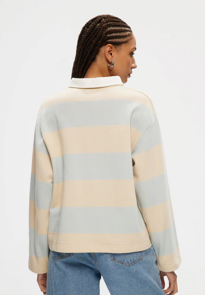 Cropped Rugby Shirt- Blue/Beige