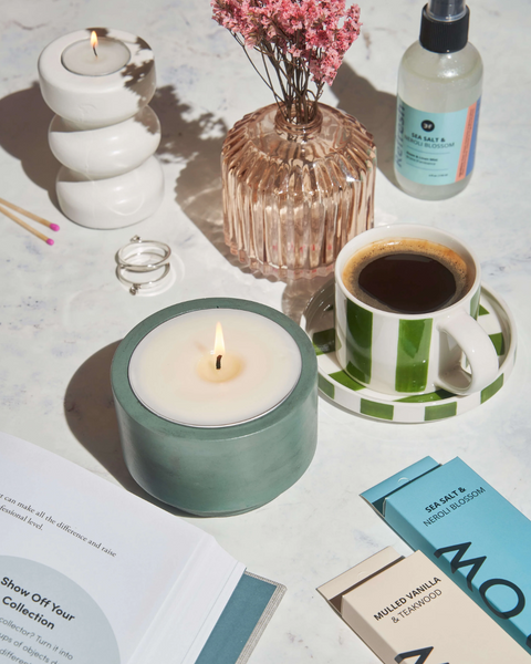 Refillable Concrete Candle- Green, Vessel Only