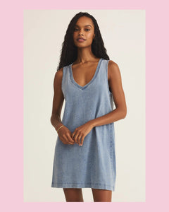 Sloane V-Neck Knit Denim Dress- Indigo