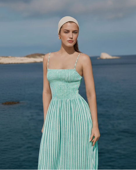Bayside Striped Lapal Midi Dress