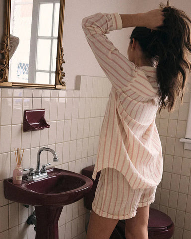 Mornings Stripe Gauze Short- Bone