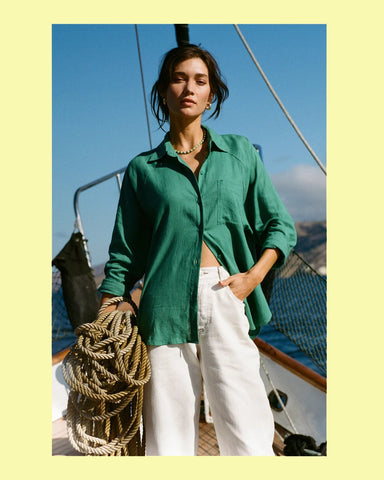 The Perfect Linen Top- Botanical Green