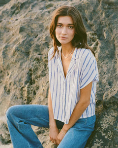 Parallel Button Down Top-Palace Blue