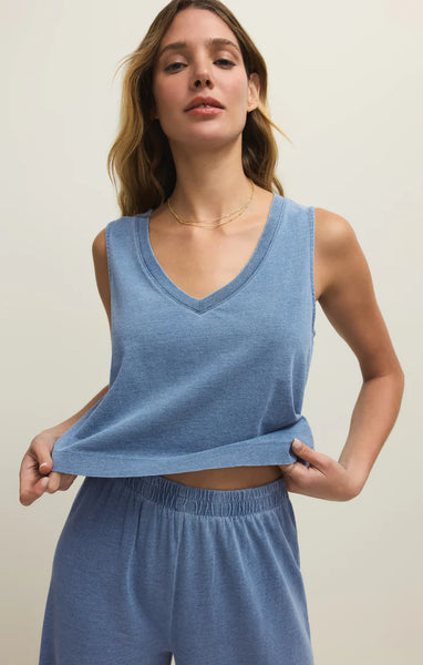 Sloan V-Neck Denim Tank- Santorini Indigo