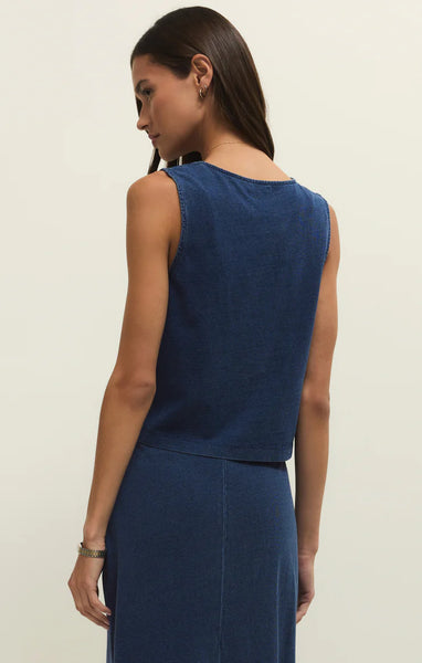 Noelle Jersey Denim Top- Indigo