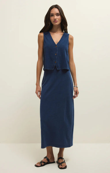 Noelle Jersey Denim Top- Indigo