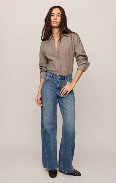 On Duty Gingham Button Up Top- Dark Choc