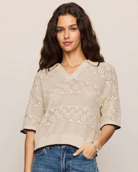 Denman Crochet Polo Sweater