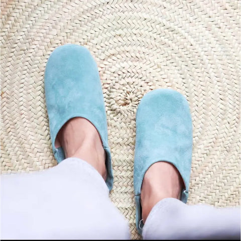 Babouche Slipper, Suede- Turquiose