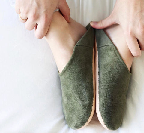 Babouche Slipper, Suede- Khaki Green