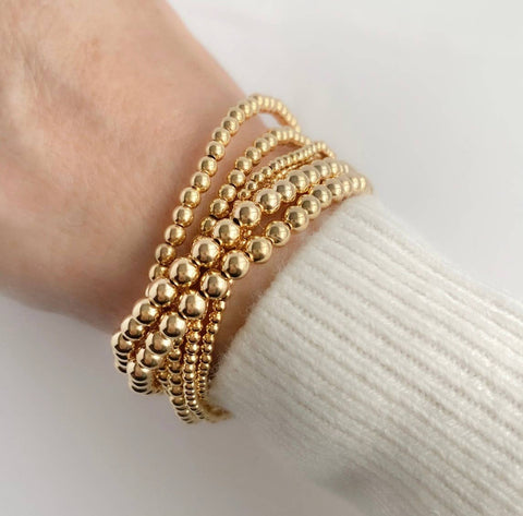 Beaded Stacking Stretch Bracelets Steel Gold 14K  Waterproof: Yellow Gold / 4mm