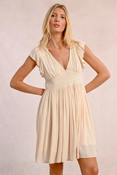 Short Pleated Dress- Cream