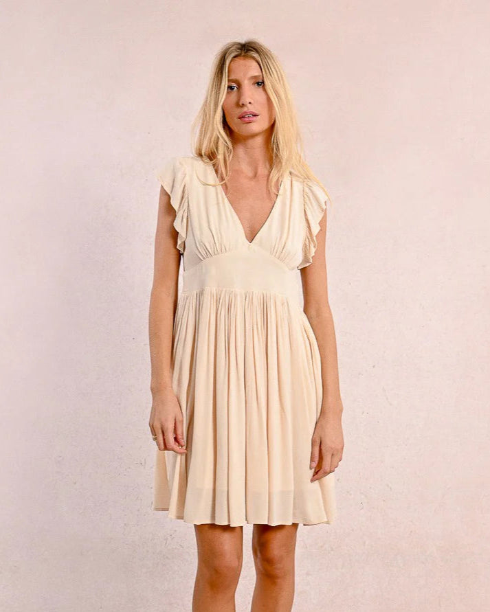 Short Pleated Dress- Cream