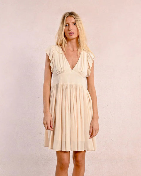 Short Pleated Dress- Cream