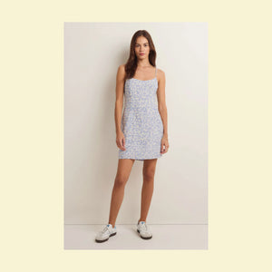 Alena Tropez Floral Mini Dress- White/Blue