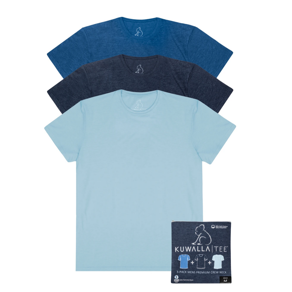 3 Pack Crew Neck, Shades of Blue