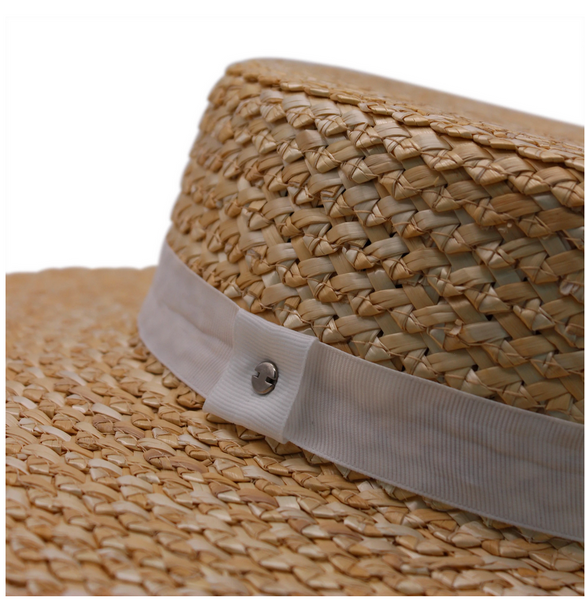 Zig Zag Braided Boater Hat- Natural/White