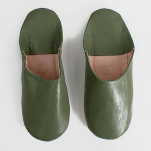 Leather Babouche Slipper- Moss Green