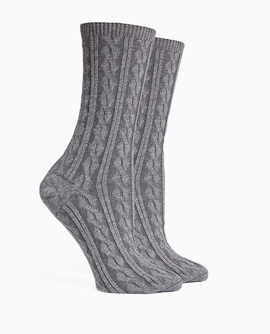 Women's Cable Knit Crew Socks - Charcoal