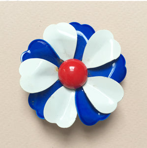 White/Blue/Red Flower, Enamel Brooch- Vintage